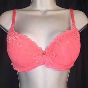 XOXO Hot Coral Lace Padded Push-Up Bra sz 34C